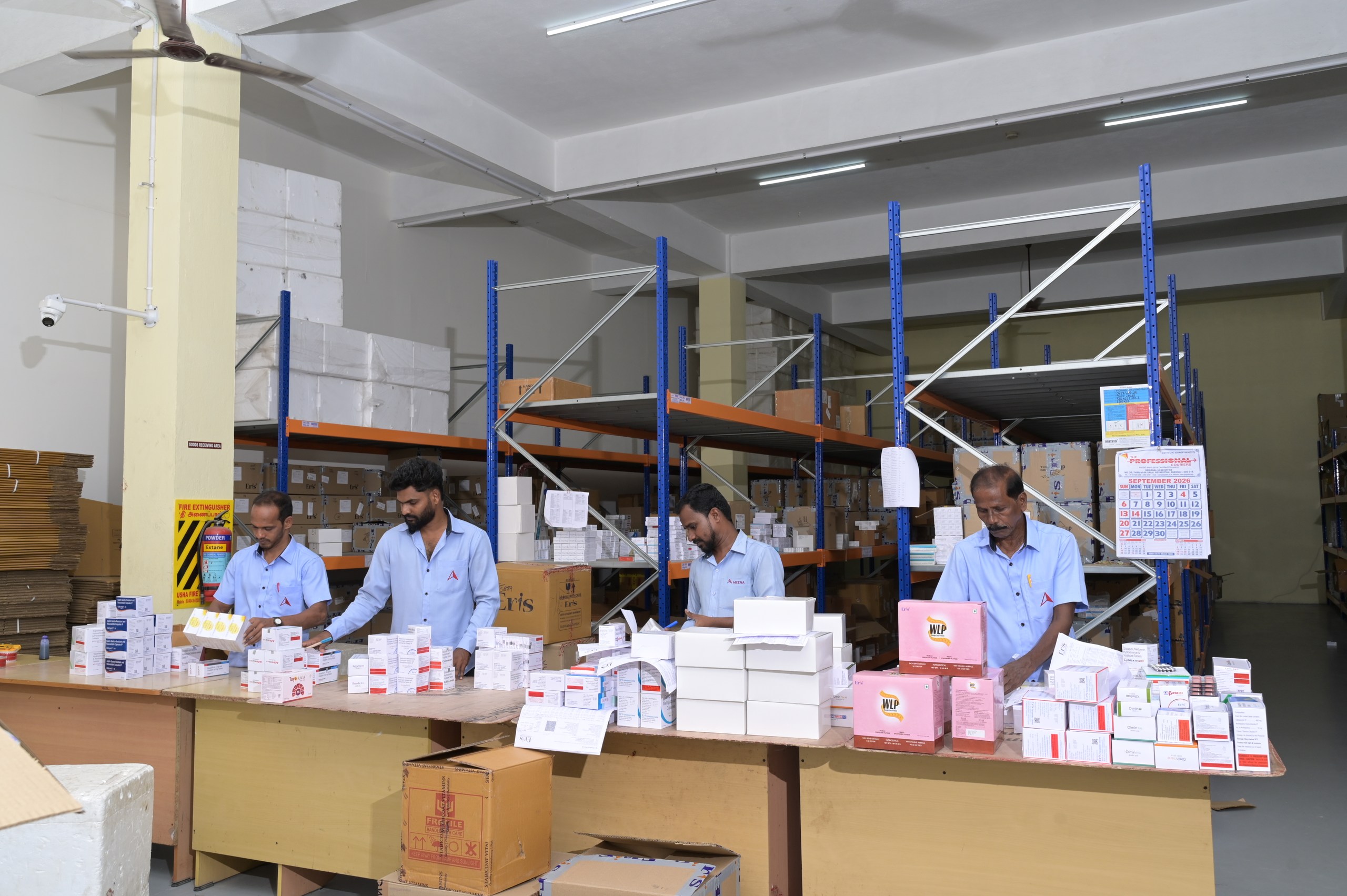 Warehouse employee handling pharma stock